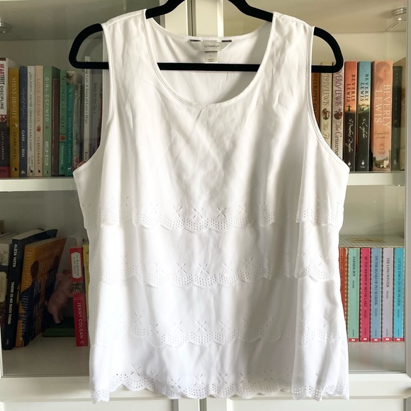 C.J. Banks Perforated Lace Layered Scalloped Sleeveless Blouse - Picture 2 of 10